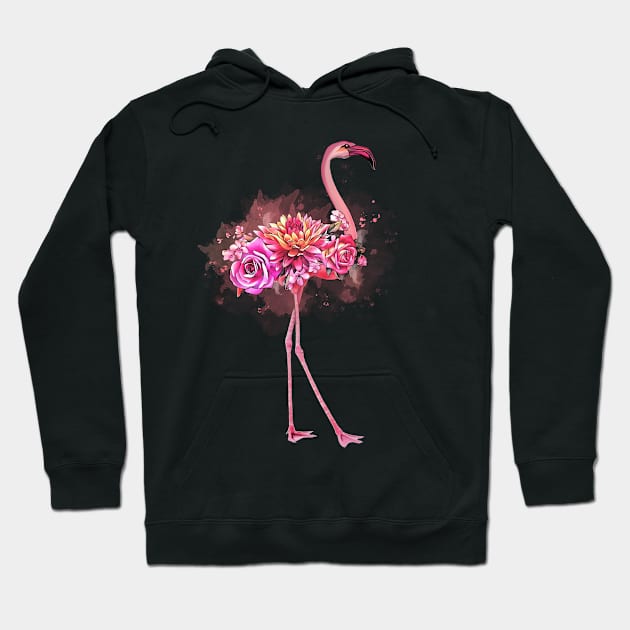 Pink Flamingo and pink flowers roses Hoodie by Collagedream